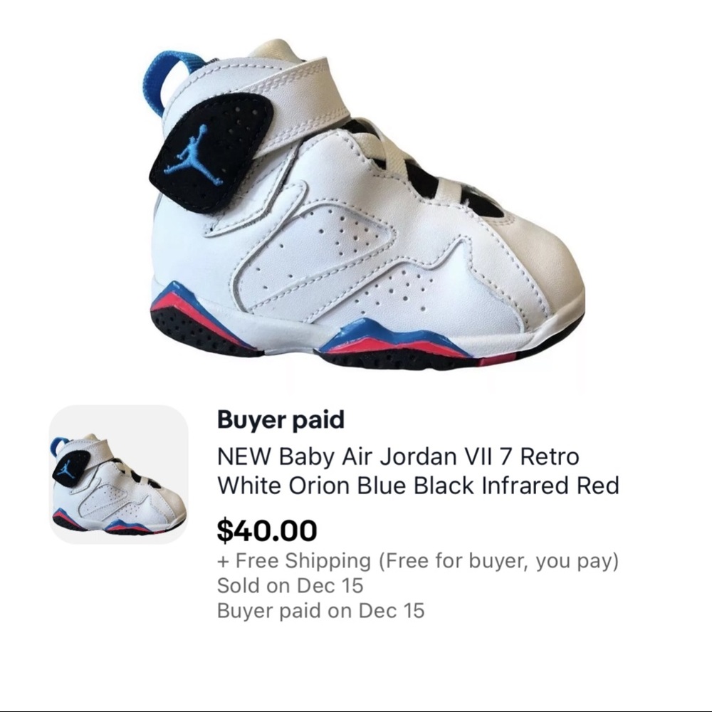 Baby Air Jordan VII 7 Retro White Orion Blue Black Infrared Red - Picture 1 of 11